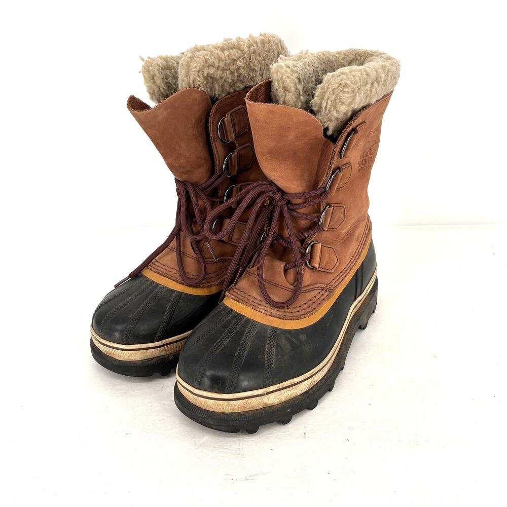 Sorel Caribou Waterproof Snow Boots Women's 8 Brown Leather Winter Boots